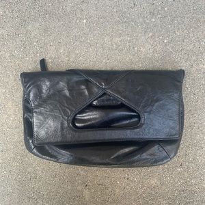 Hobo Black Leather Clutch Handbag